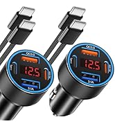 iPhone 16/15 Car Charger Adapter, 2Pack 4 Port Fast USB C Car Charger with Voltmeter, Fast Chargi...