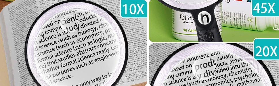 rechargeable magnifier lighted 10x 20x 45x