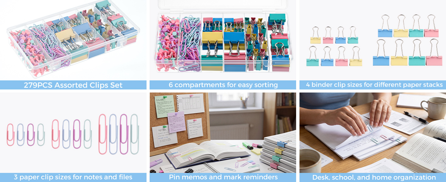 Paper Clips and Binder Clips Set Assorted Sizes