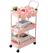 danpinera Slim Storage Cart, 3 Tier Narrow Rolling Cart on Wheels Bathroom Organizer Cart with Di...