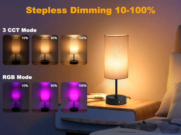 Whether it is 3cct or RGB mode, this bedsides lamp can be stepless dimmed.