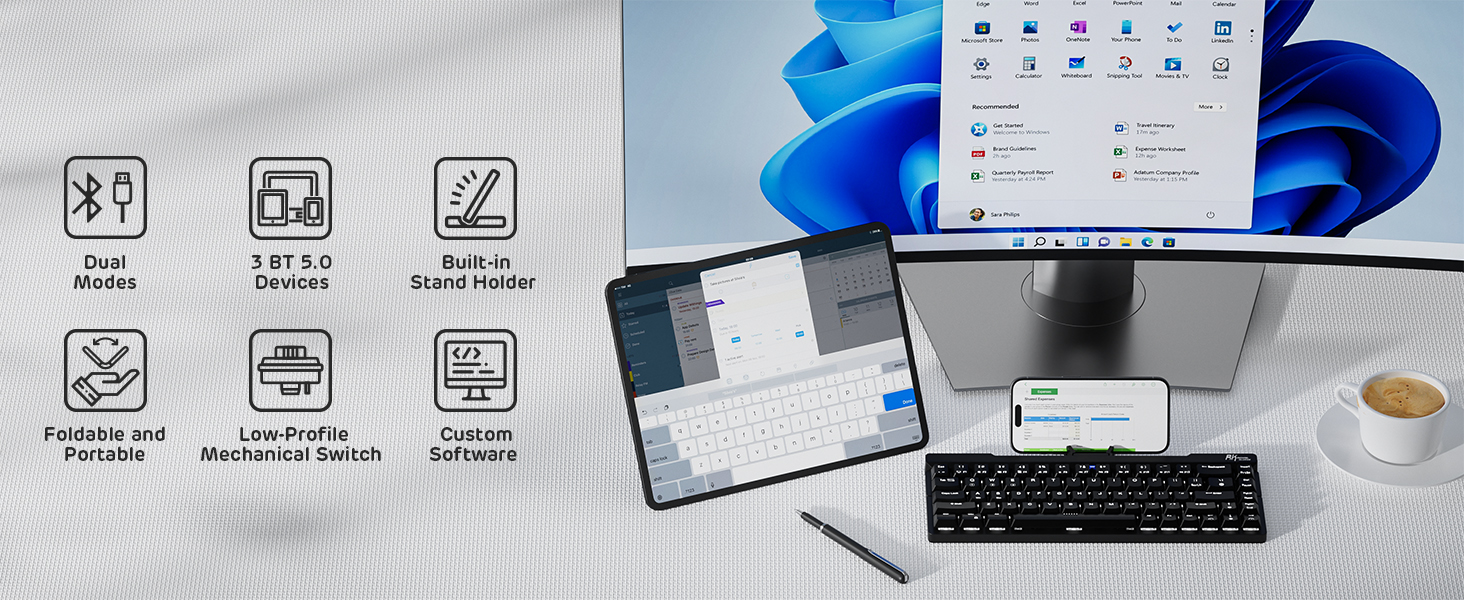 60% Foldable Low Profile Mechanical Keyboard Wireless Mechanical Keyboard