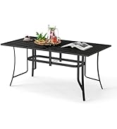 Giantex Rectangular Patio Dining Table for 6, 63" x 33" Metal Outdoor Table with Adjustable Umbre...