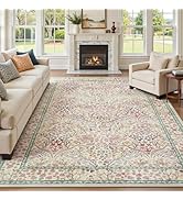 Lofus Pink Rug 8x10, Washable Large Living Room Area Rugs Non Slip Low Pile, Boho Floral Carpet f...