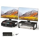 WOHOMO Dual Monitor Stand Riser with Drawers, Desk Organizers for 2 Monitors, Desktop Storage Sta...