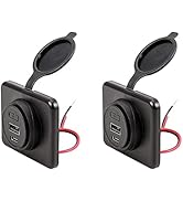 Panel Type C 12V USB Car Charger Outlet, DAMAVO YM1288 12V Cigarette Lighter Socket for Car USB P...