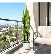 3FT Tall Artificial Trees, Fake Snake Plant with White Planter &amp; 33 Realistic Leaves, Large Potte...
