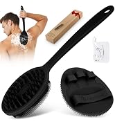 GEENOA Silicone Back Scrubber &amp; Bath Glove Set 2PCS, 13.4'' Gentle Shower Back Scrubber with Dual...
