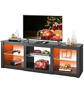 WLIVE Modern LED TV Stand for 65 70 Inch TV, 58" Entertainment Center with Adjustable Glass Shelv...