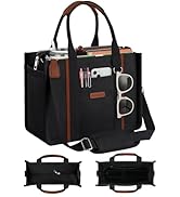 FIORETTO Women’s Canvas Tote Bag Purse with Zipper, Multi Compartment &amp; Reinforced Bottom, Ideal ...
