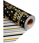 MAYPLUSS Birthday Wrapping Paper Roll, Black Metallic Holographic Happy Birthday Wrapping Paper F...