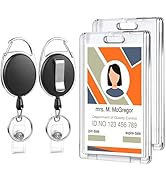 2 Set Badge Holder Retractable Clip Heavy Duty Reels with Acrylic Clear Vertical ID Card Badge Ho...