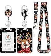 Christmas ID Badge Holder with Lanyard Christmas Decoration, Reindeer Retractable Badge Holders R...