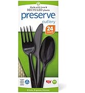 Preserve Recycled Plastic Cutlery Made in USA, 24 Count (8 Forks, 8 Knives, 8 Spoons), Black