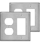 [2 Pack] BESTTEN 2-Gang Combination Metal Wall Plate with White or Clear Plastic Film, 1-Duplex/1...