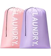 2 Pack XL Travel Laundry Bag, Machine Washable Dirty Clothes Organizer with Drawstring,Large Enou...