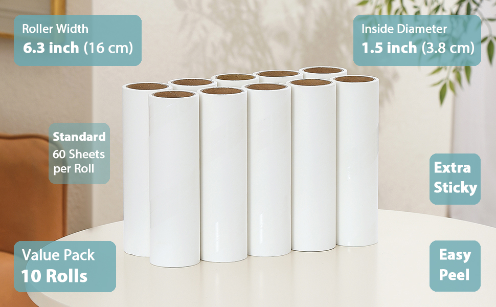 6.3 inch Lint Roller Refills 10 Pack