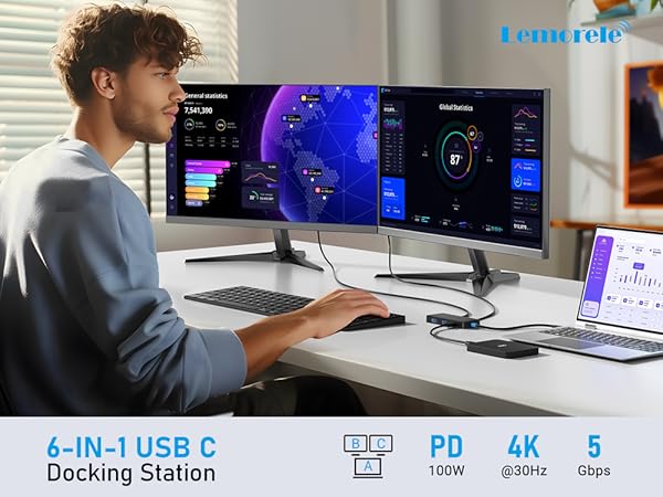 6 in 1 usb c docking station