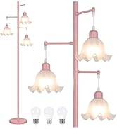 Pink Floor Lamp for Living Room Bedroom, 3 Lights Modern Vintage Flower Standing Lamp, Elegant Ta...