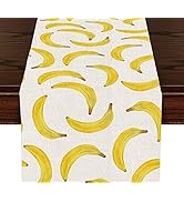 Lovely Modern Banana Print Table Runner, Kitchen Dining Table Decor, Tropical Fruit Palm Leaves T...