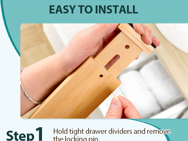 Hold tight drawer dividers and remove the locking pin.