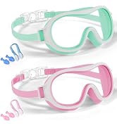 Aegend 2 Pack Swim goggles for Kids 3-15, Anti-Fog Anti-UV Wide Vision Waterproof, No leak Swimmi...