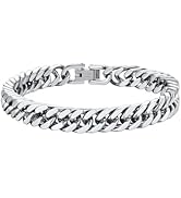 ChainsHouse Stainless Steel Cuban Link Bracelet, 8mm/12mm/17mm Width, 7.5"/8.3"/9", 18K Gold Plat...