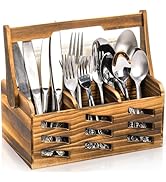 Noamus Silverware Caddy with Handle, 4 Compartments Wooden Flatware Utensil Holder, Cutlery Orga...