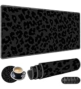 Large Gaming Mouse Pad Plus a Coasters + Cable Clips, Black Leopard Print Extended Mousepad (31.5...