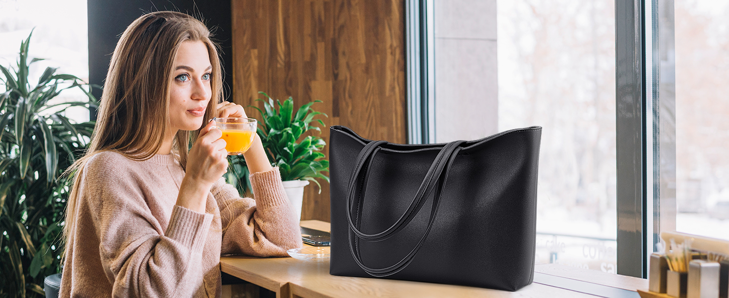 KALIDI Tote Bag Faux Leather Purses for Women Large Casual Shoulder Handbag for work College