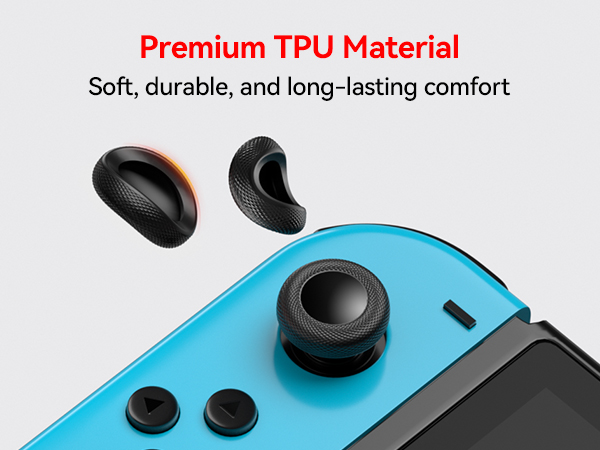 Text reads 'Premium TPU Material' and 'Soft, durable, and long-lasting comfort'. Close-up of black ergonomic cushioning material.