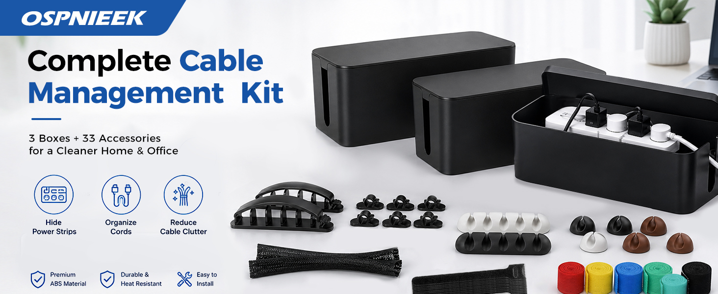 3 Pack Cable Management Boxes Organizers