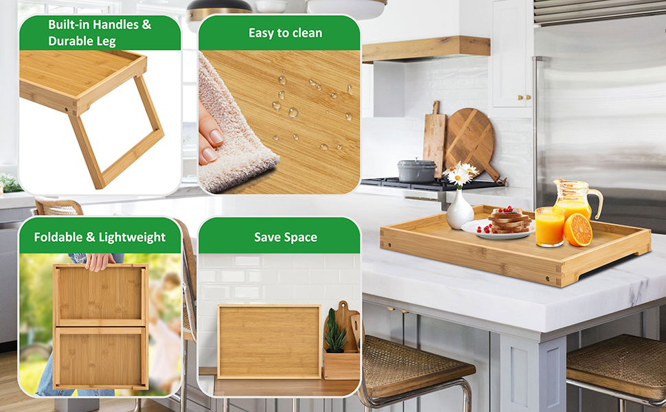 Bamboo Bed Tray Table with Folding Legs