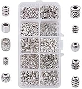 PH PandaHall 500pcs Column Spacer Beads, 10 Style Antique Silver Beads Tibetan Alloy Tube Metal S...