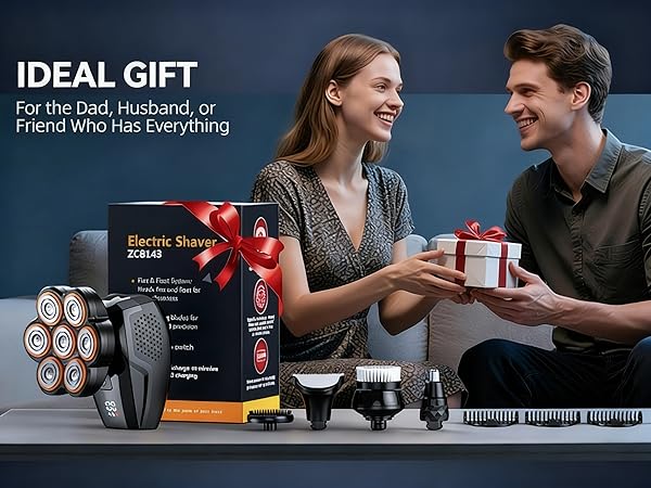 Ideal Gift Bald Head Shaver for Men, 5-in-1 Electric Grooming Kit for Dad, Husband, Friend