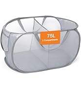 Sturdy Collapsible Laundry Baskets, Foldable Pop Up Laundry Hamper, Durable 2 Compartments Laundr...