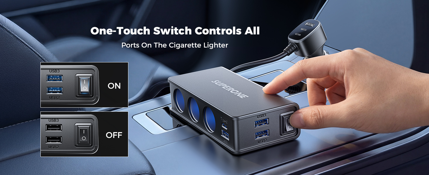One-Touch Switch Controls All Ports On The Cigarette Lighter