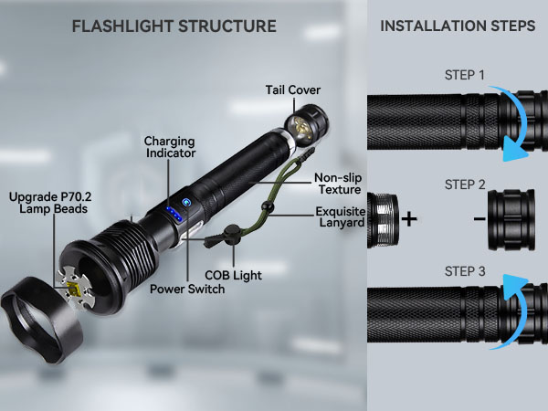 Flashlights High Lumens LED Rechargeable Super Bright Flashlight High Power USB Flash Light