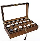 Uten Watch Box with 12 Slots, Watch Case Organizer with Golden Lock and Key, Wooden Watch Display...