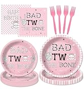 96Pcs Bad Two The Bone Party Decorations for Girl Birthday Tableware Set Bad 2nd The Bone Paper P...