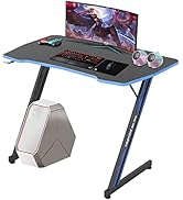 RROCOSIA Large Gaming Desk Z Shaped 39 inch Home Office Gaming Table PC Computer Desk with Headph...