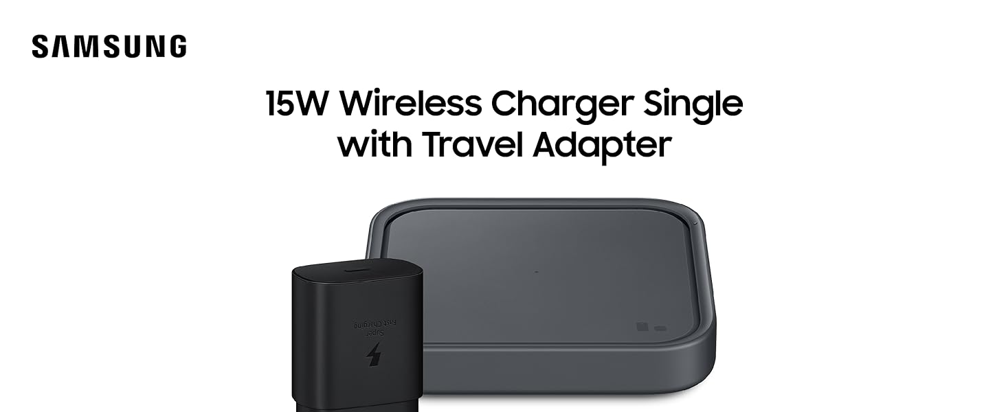 Samsung 15W Single Pad Charger with Travel Adapter Black