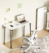 coeztt Foldable Desk, 31.5" Hairpin Legs Small Desk with Power Strip for Bedroom, Space Saving Fo...