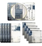 MCALK 4 Each Blue Placemats and Cloth Napkins set of 8, Modern Art Placemat, Abstract Art Painted...