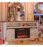 JUMMICO Fireplace TV Stand for 65+ Inch TV with 26'' Fireplace Entertainment Center with Storage ...