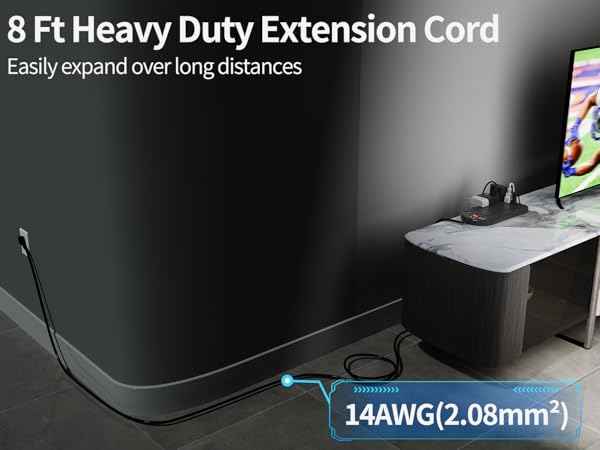  8 Ft Long Flat Plug Extension Cord