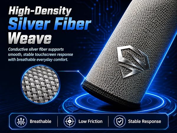 Bluradio Ultra-Thin Silver Fiber Gaming Finger Sleeves - Breathable, Sweatproof, Seamless Fit