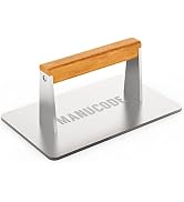 Manucode Stainless Steel Grill Press, Heavy-Duty Bacon Press with Wooden Handle, 9.25 x 5.7 Inche...