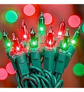 oopswow Clear Christmas Lights Outdoor Indoor(23 Feet,100 Count),Red&amp;Green Incandescent Bulb Mini...