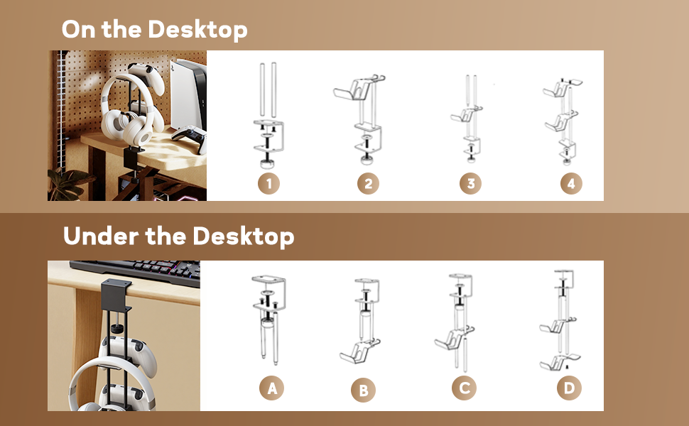 Headphone Stand Game Controller Holder On/Under Desk Clamp 7